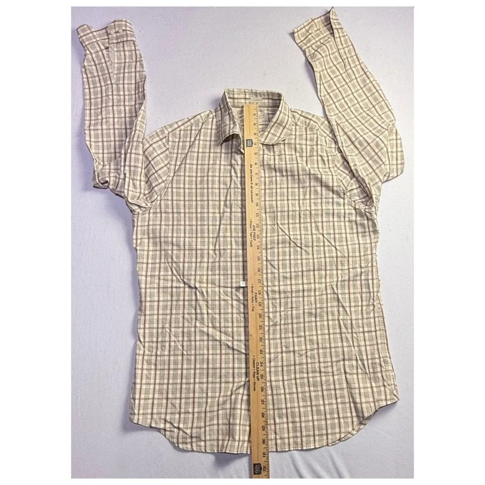 Banana Republic Mens Classic Fit Plaid Button Down Shirt Tan Cotton Size M-2342